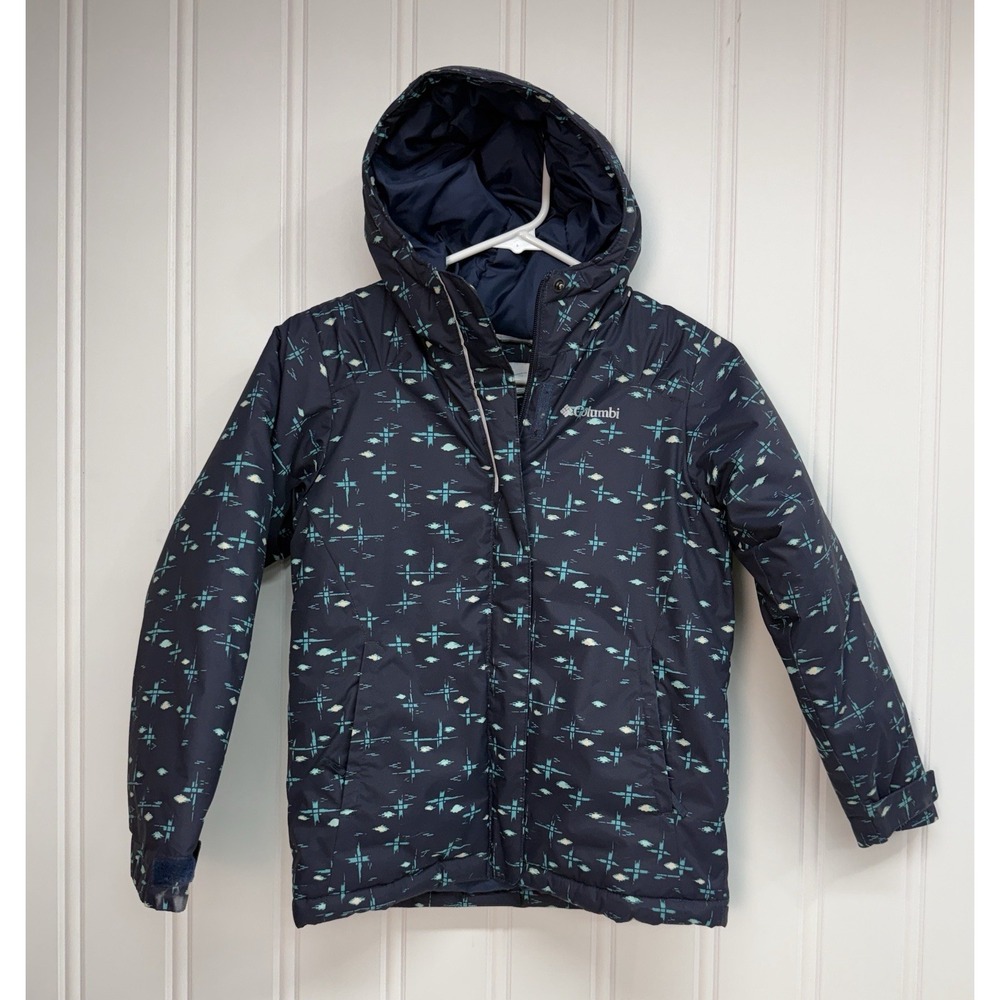 Columbia Jacket Girls S 7/8 Blue AOP Horizon Ride Coat Insulated Outdoor